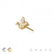 316L SURGICAL STEEL THREADLESS PUSH IN BAGUETTE TEAR DROP BEZEL CZ TOP PART